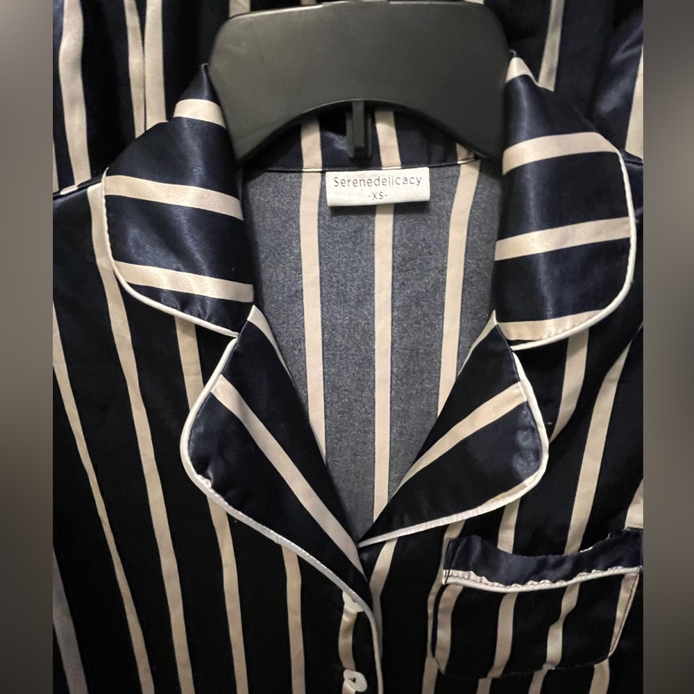 Serenedelicacy Women's Satin Pajama Set Long Sleeve Button Down Striped Silky - Picture 7 of 11